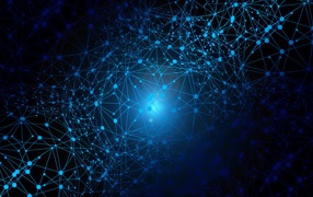 Всемирная паутина интернета с яркой голубой точкой 