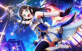 Девушка аниме с волшебной палочкой в руке