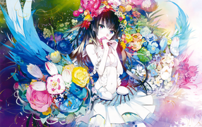 Красивая девушка аниме в цветах