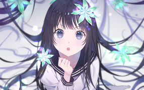 Красивая девушка аниме с украшением в волосах 