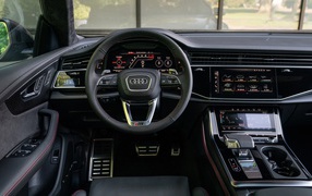 Black leather interior of the car Audi RS Q8, 2021