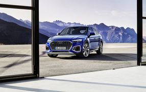 Audi Q5 car, 2021 against the background of mountains