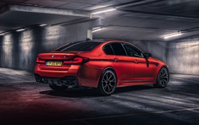 Red 2020 BMW M5 Competition car in the tunnel
