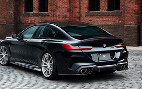 Stylish black car BMW M8, 2020 rear view