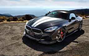 Черный автомобиль  BMW Z4 SDrive20i M Sport в лучах солнца