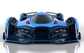 Гоночный автомобиль Bugatti Vision Le Mans, 2021 года на белом фоне