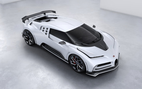 Белый спортивный автомобиль Bugatti Centodieci 2019 года на сером фоне