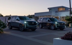 Два дорогих автомобиля  Cadillac Escalade, 2021 года у дома