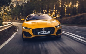Yellow Jaguar F-Type R Coupe 2020 on track