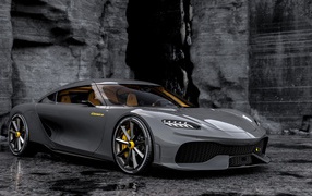 Автомобиль Koenigsegg Gemera 2020 года у высокой стены 
