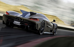 Быстрый автомобиль Koenigsegg Jesko Absolut 2020 года на трассе 