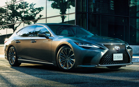 2021 Lexus LS 500h car in front of the building