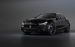 Black car Maserati Ghibli S Q4, 2020 on a gray background