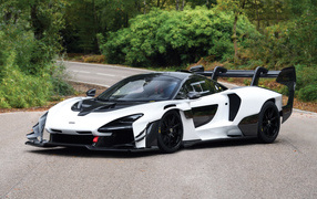 Белый спортивный автомобиль McLaren Senna GTR 2019 года на дороге