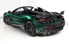 2020 green McLaren 720S Spider Fury car rear view