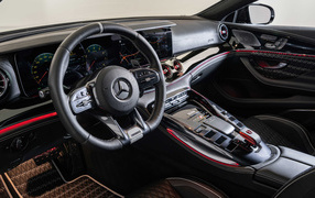 Black leather interior of the car Brabus Rocket 900 One Of Ten Mercedes-AMG GT 63 S 4MATIC +