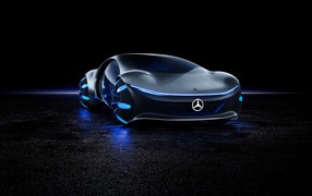 Футуристический автомобиль Mercedes-Benz VISION AVTR 2020 года на черном фоне