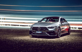 Silver car Mercedes-AMG CLA 45 S 4MATIC, 2020 off the track