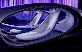 Салон нового автомобиля Mercedes-Benz VISION AVTR 2020 года с неоновой подсветкой 