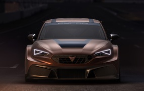Коричневый автомобиль Cupra Leon Competition 2020 года вид спереди
