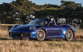 Автомобиль Porsche 911 Carrera S, 2020 года на фоне деревьев 
