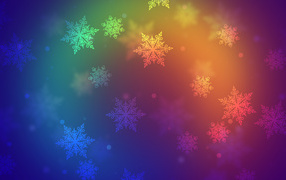 White snowflakes on a colorful background