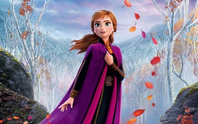 Anna in a Cape in a Cold Forest Cartoon Frozen 2