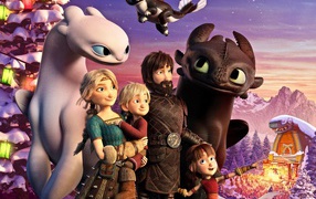 Постер с персонажами мультфильма Как приручить дракона 