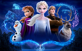 Герои мультфильма Холодное сердце 2 на фоне гор