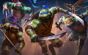 Formidable teenage mutant ninja turtles attack with weapons