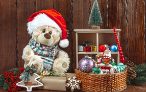 Teddy bear with gifts for Christmas