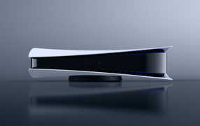 Игровая консоль Playstation 5 на сером фоне