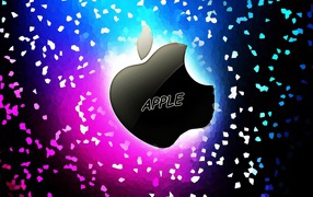 Черный значок apple на разноцветном неоновом фоне