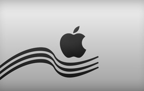 Черный значок apple с волнами на сером фоне