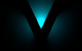 Большой черный знак V на синем фоне