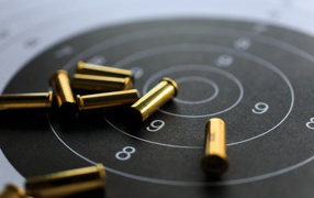 Мишень с патронами крупным планом 
