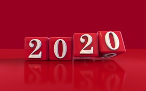 Кубики с белыми цифрами 2020 на красном фоне