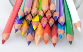 Разноцветные карандаши на белом фоне крупным планом