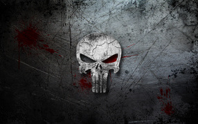 Череп с кровью на сером фоне 