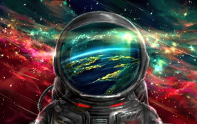 Нарисованный астронавт в скафандре в космосе