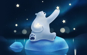 Белый медведь ловит звезды на льдине