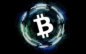 Белый значок биткоин на черном фоне