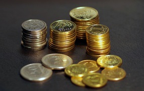 Coins of different denominations on the table