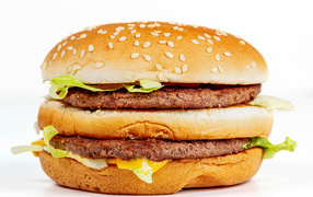 Big appetizing hamburger on white background