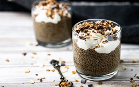 Chia seeds in a glass with yogurt