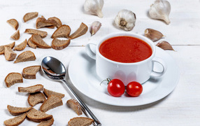 Ketchup on the table with breadcrumbs and garlic