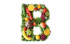 Letter B from vegetables and fruits on a white background