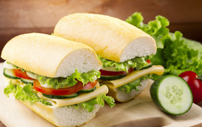 Sandwich with vegetables and cheese on the table