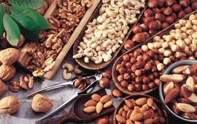 Различные виды орехов на столе 