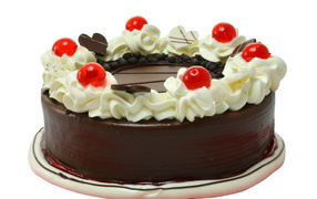 Торт в шоколаде украшен сливками на белом фоне